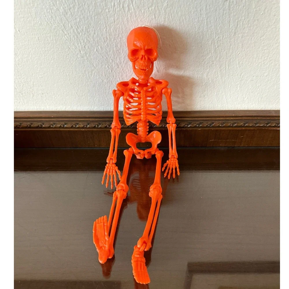 Neon Orange Articulated Skeleton 16 Inch Halloween Decor Plastic Posable Figure